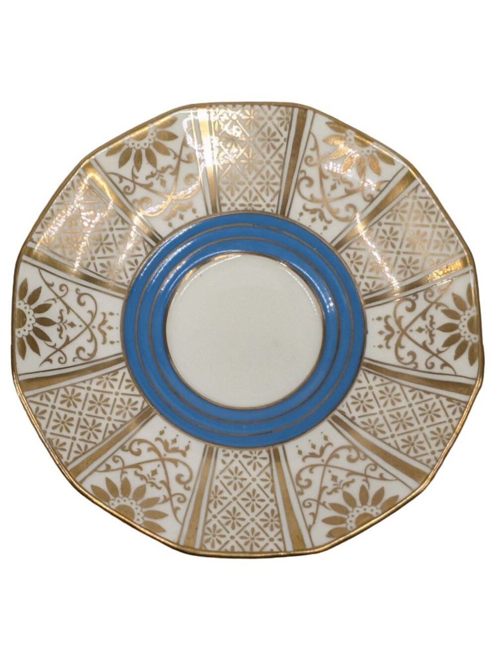 Vtg Plant Tuscan Saucer 45257 Blue Gold 4.75" Bone China Scalloped England
